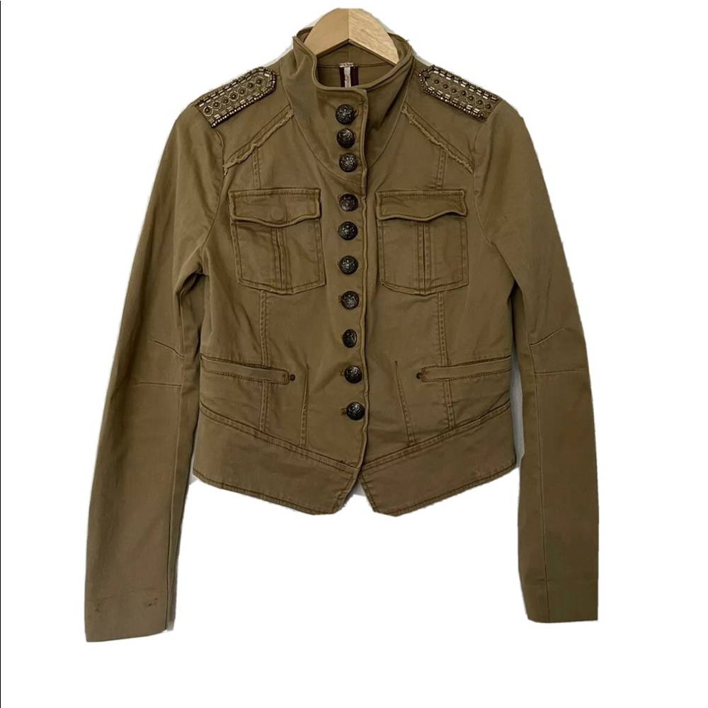 Free People Military Jacket Shrunken Officer Gold - Picture 4 of 11